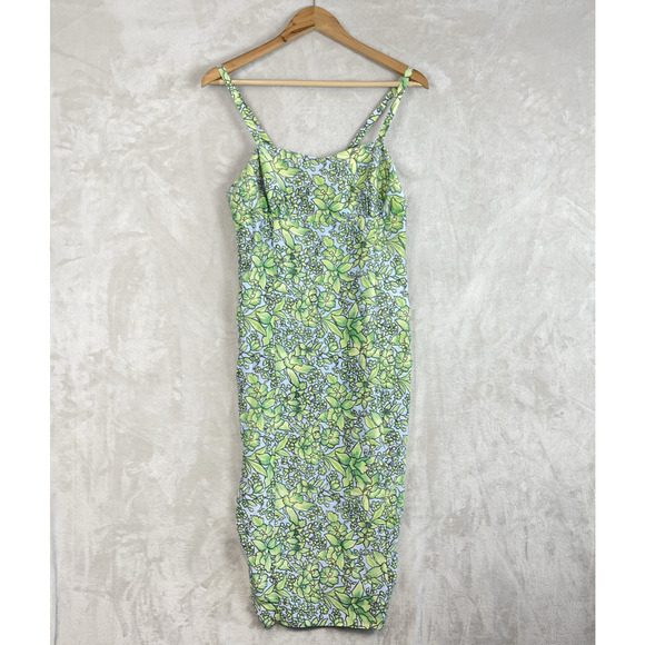 Tibi Hyland Womens Dress Size 12 Green Sheath Knee Length Sleeveless Silk Tropic - Picture 1 of 12